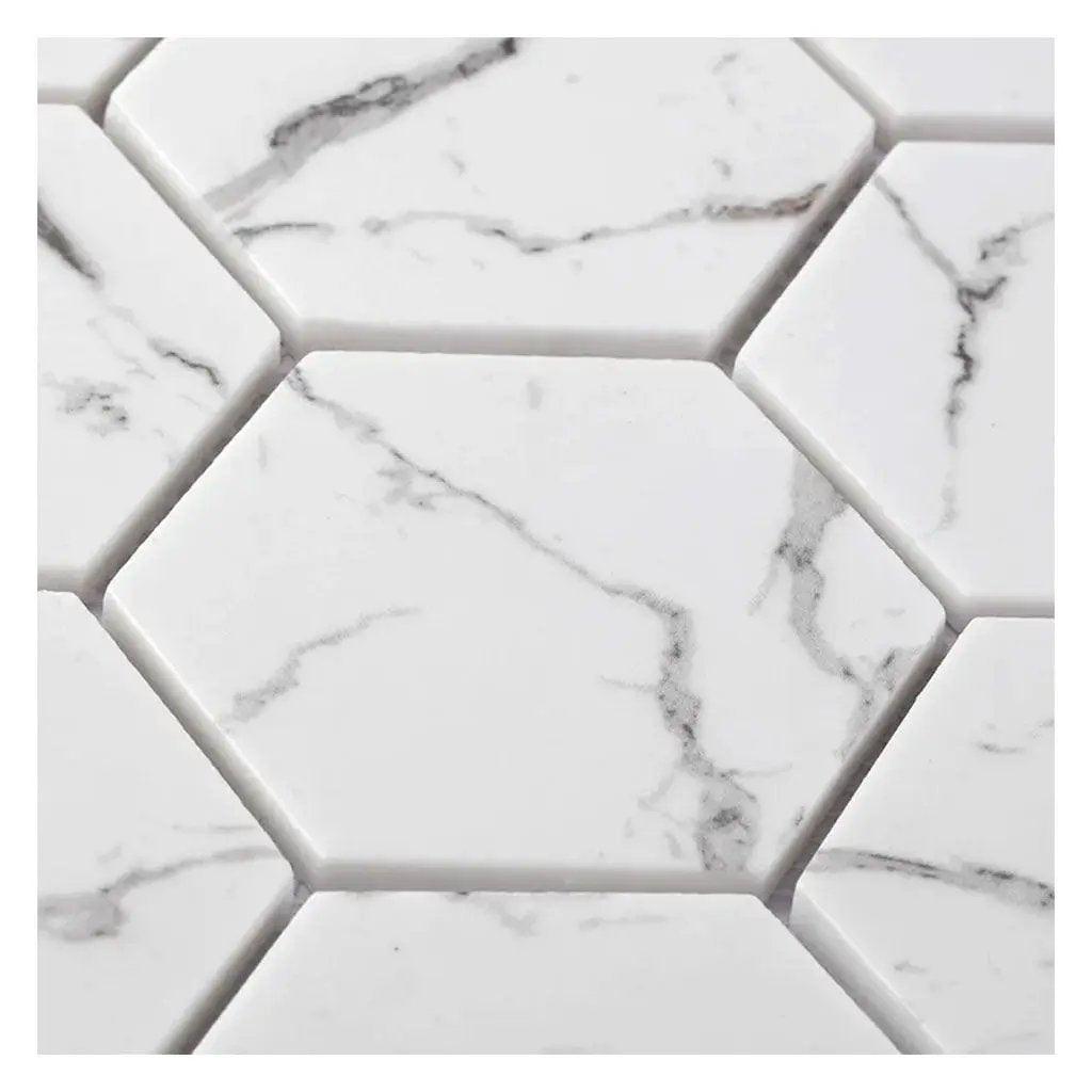 White with Gray Vein 10x12 Polished Hexagon Glass Recycled Glass Mosaic Tile (10 pack, 8.29 sq ft/case) by Apollo Tile