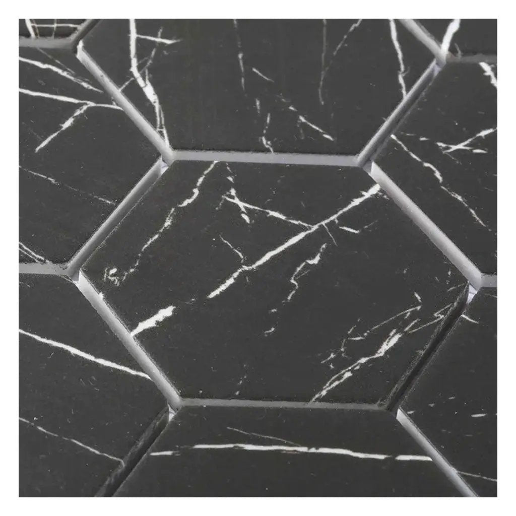 Black with White Vein 10x12 Polished Hexagon Glass Recycled Glass Mosaic Tile (10 pack, 8.29 sq ft/case) by Apollo Tile
