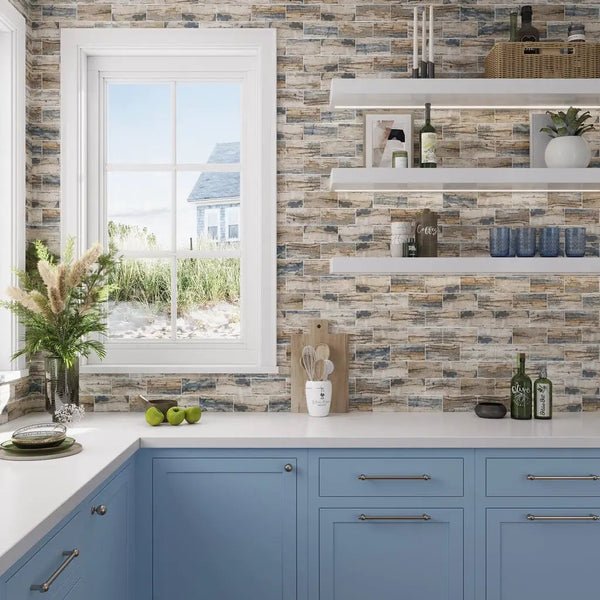 Blue Beige 12x12 Matte Brick Recycled Glass Mosaic Tile (10 pack, 9.18 sq ft/case), photo 2 of 8
