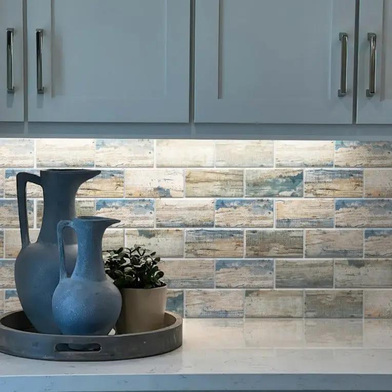 Blue Beige 12x12 Matte Brick Recycled Glass Mosaic Tile (10 pack, 9.18 sq ft/case) by Apollo Tile