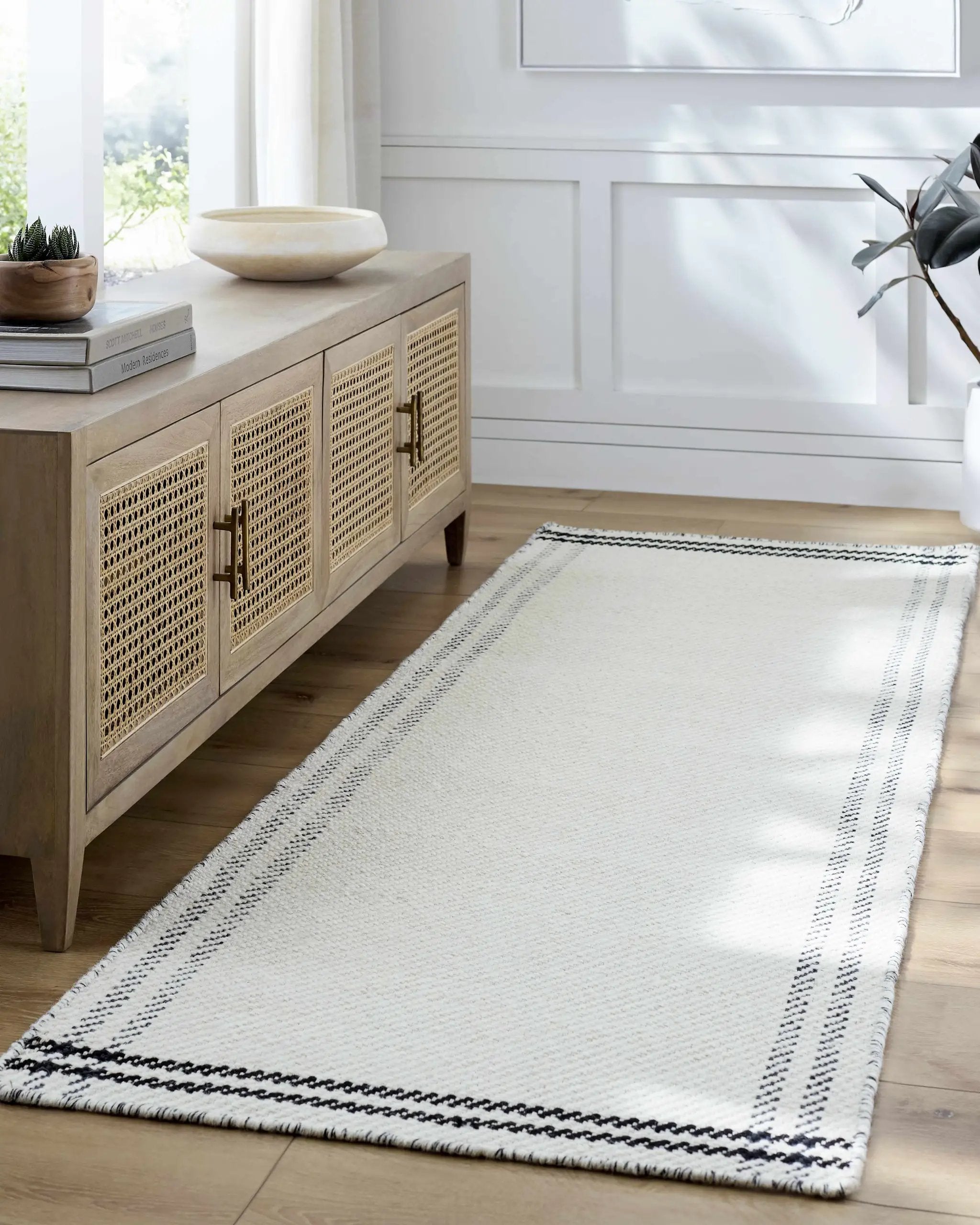 Nimue Cream & Blue Bordered Area Rug - Clearance by Boutique Rugs