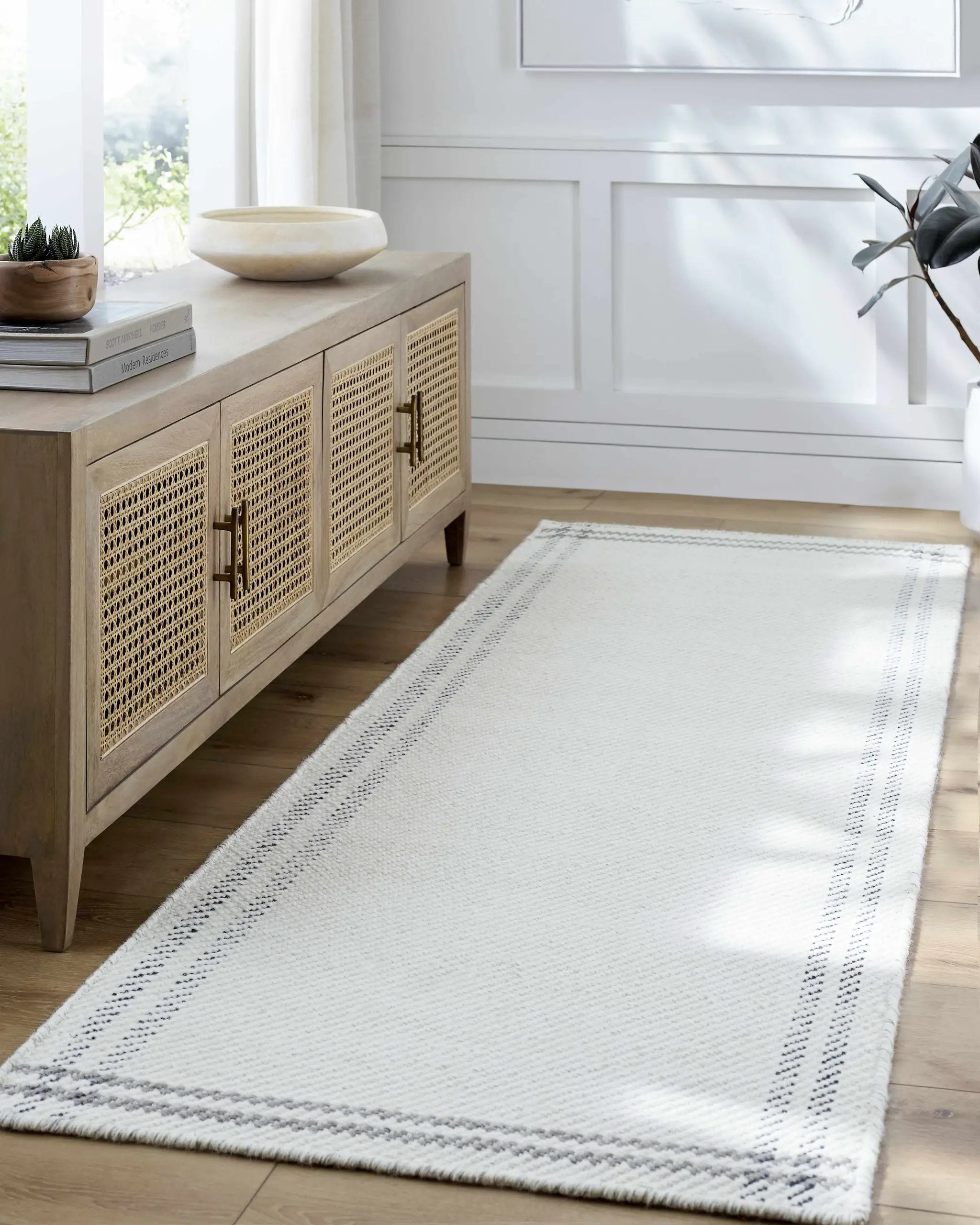Nimue Cream & Charcoal Bordered Area Rug - Clearance by Boutique Rugs