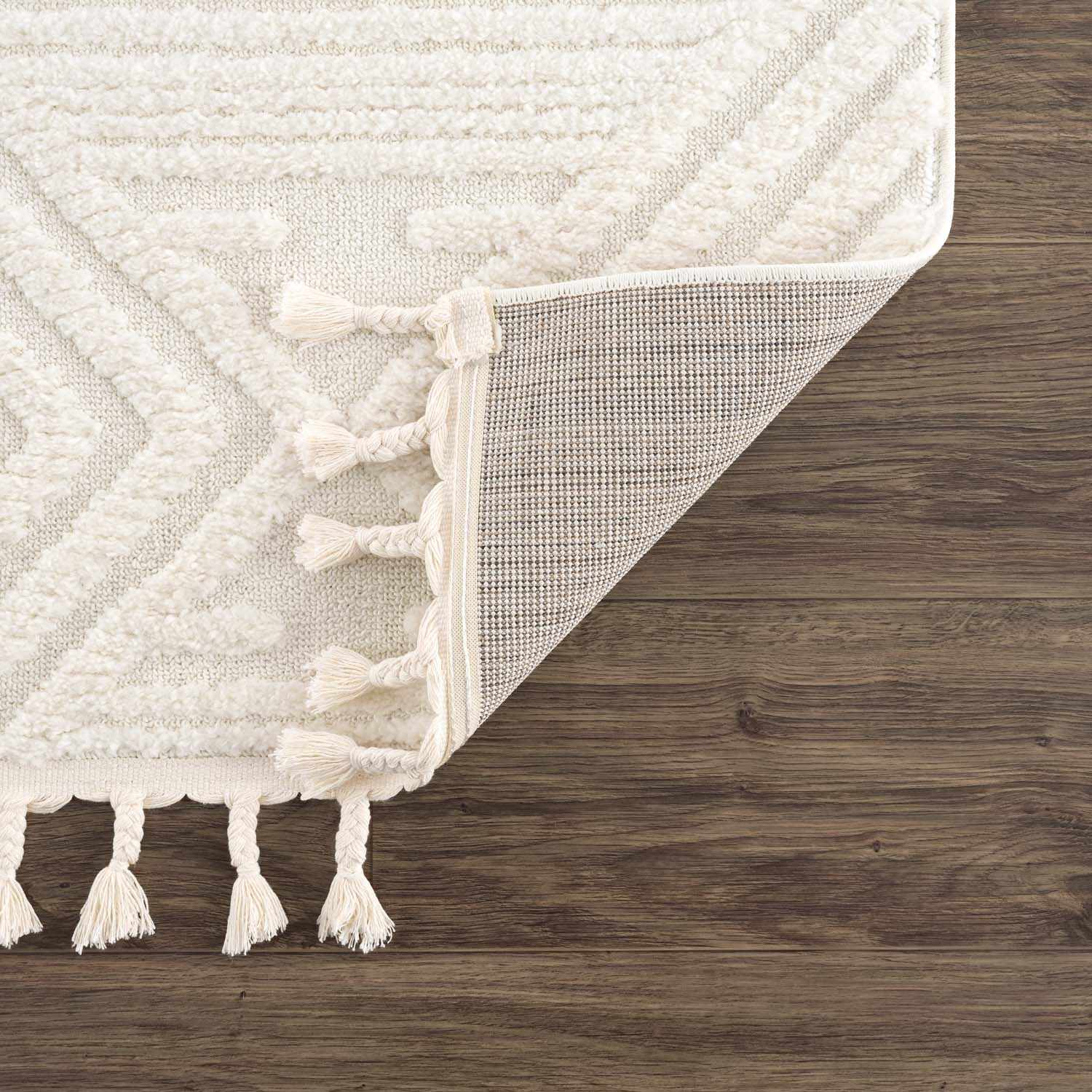 Manyas 3D Bone Area Rug with Tassels - Clearance by Boutique Rugs