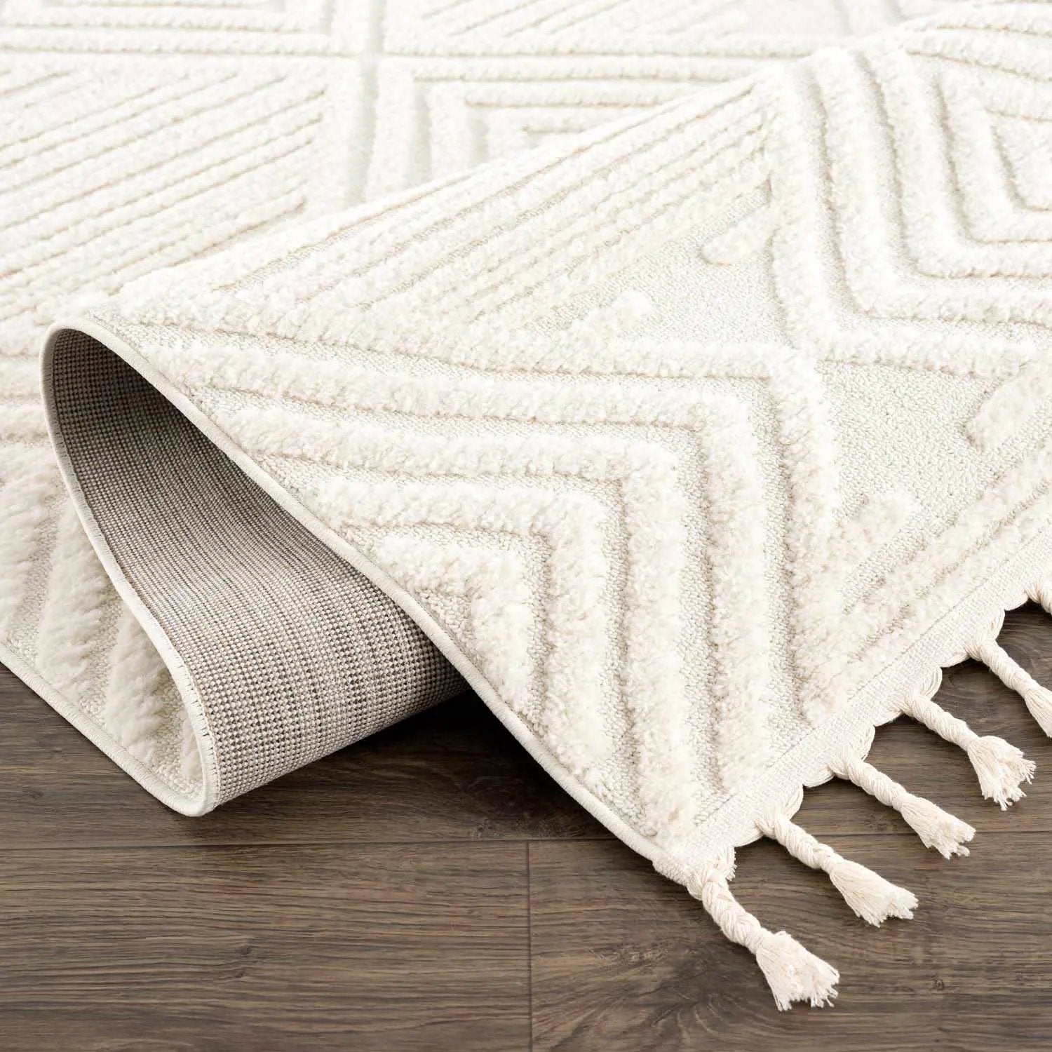 Manyas 3D Bone Area Rug with Tassels - Clearance by Boutique Rugs