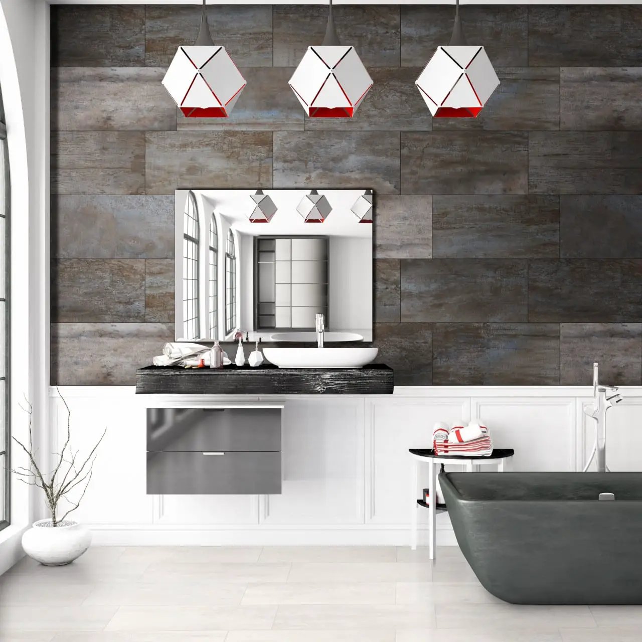 Oxide Blanc Matte Porcelain Tiles 24x48 in a finished room