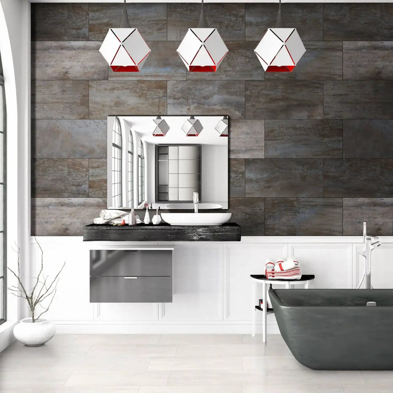 Oxide Blanc Matte Porcelain Tiles 24x48 in a finished room