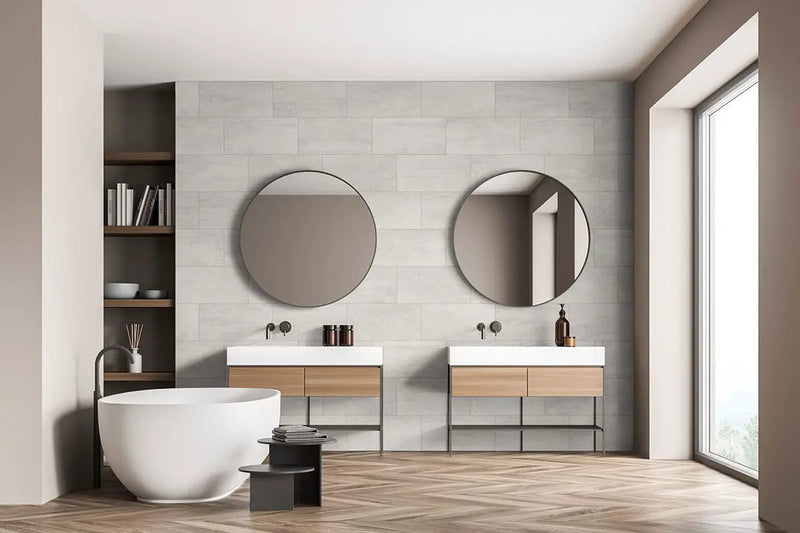 Oxide Blanc Matte Porcelain Tiles 24x48 in a finished room