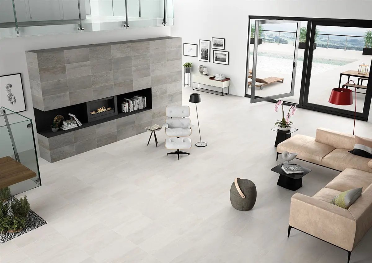 Oxide Blanc Matte Bullnose Porcelain Moldings 3x18 in a finished room