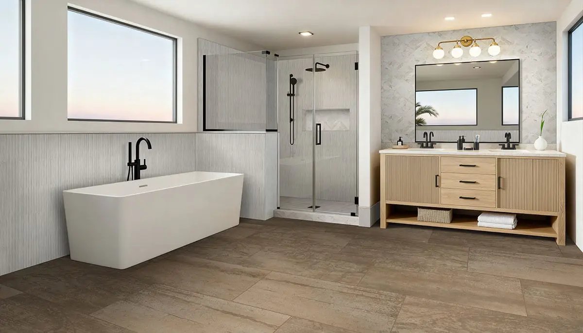 Oxide Copper Matte Porcelain Tiles 12x24 in a finished room