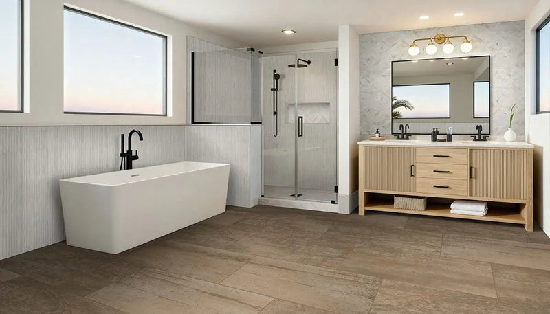 Oxide Copper Matte Porcelain Mosaics 2x2 in a finished room