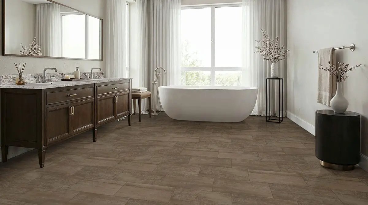 Oxide Copper Matte Porcelain Mosaics 2x2 in a finished room