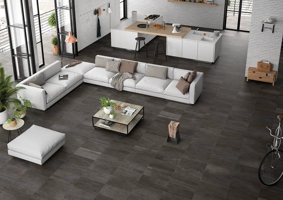 Oxide Iron Matte Porcelain Tiles 24x48 in a finished room