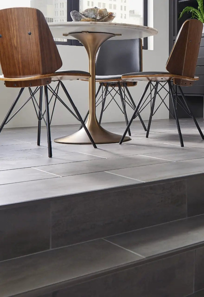 Oxide Magnetite Matte Porcelain Tiles 12x24 in a finished room