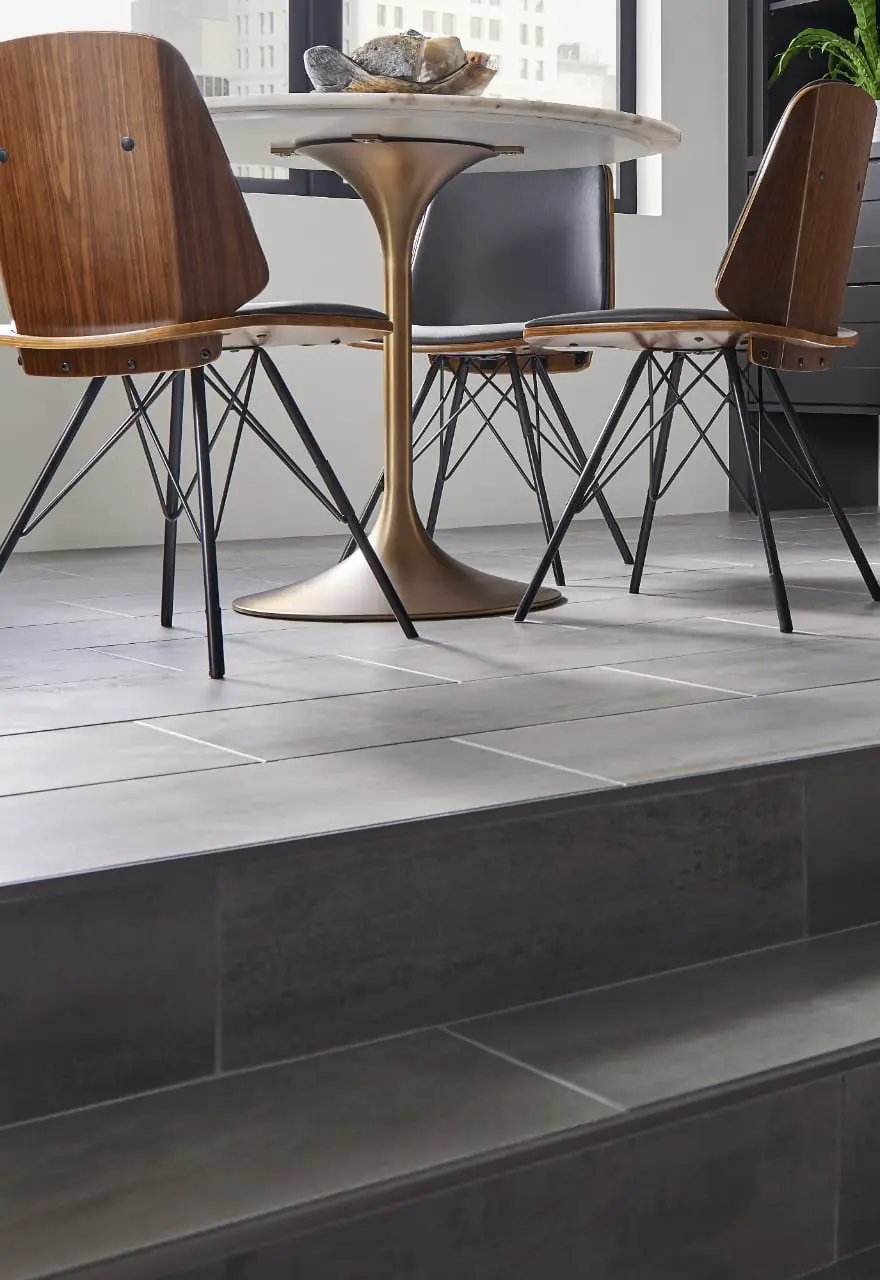 Oxide Magnetite Matte Porcelain Mosaics 2x2 in a finished room