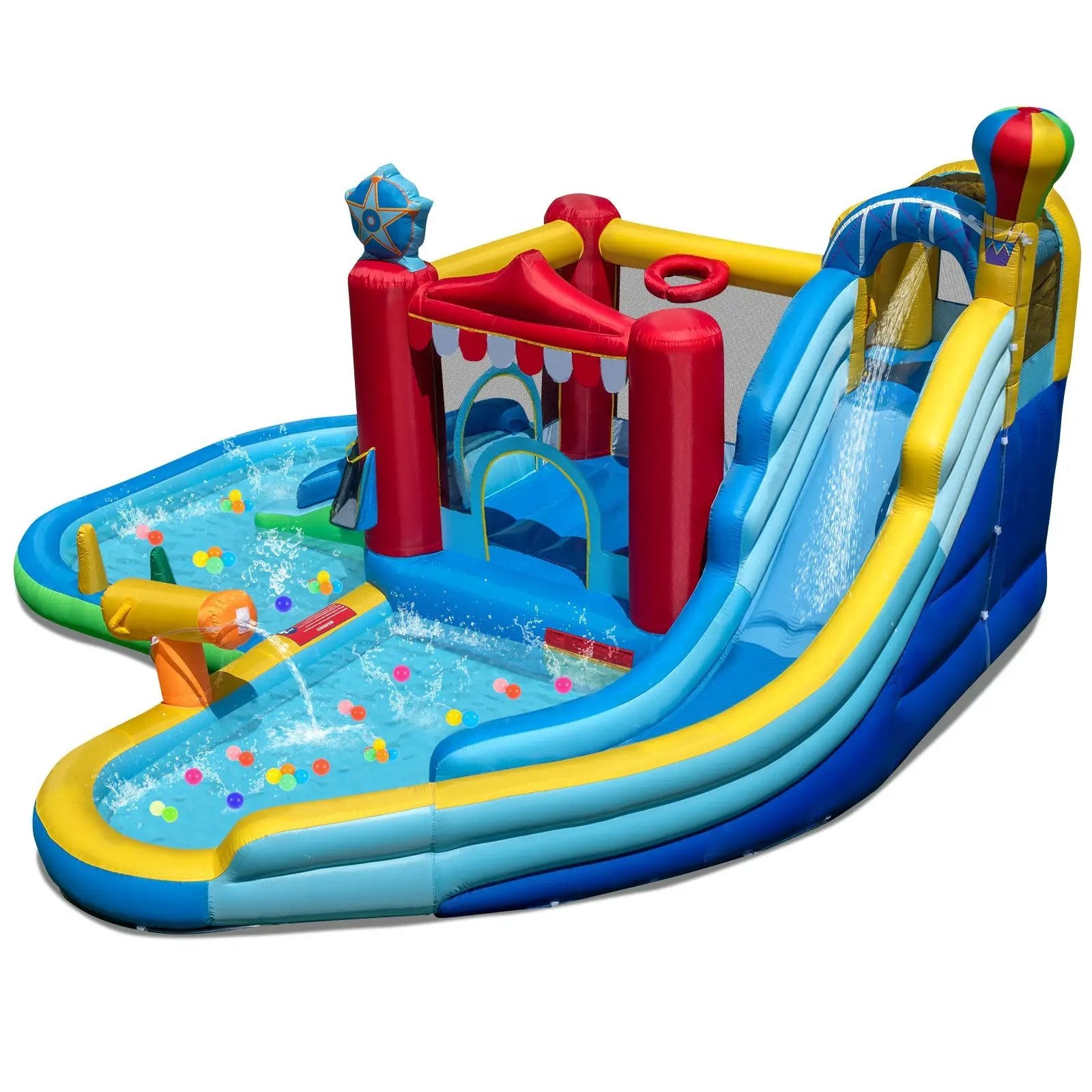 Inflatable Water Park with Splash Pool and Water Cannon for Birthday Party Without Blower by DirectDeals