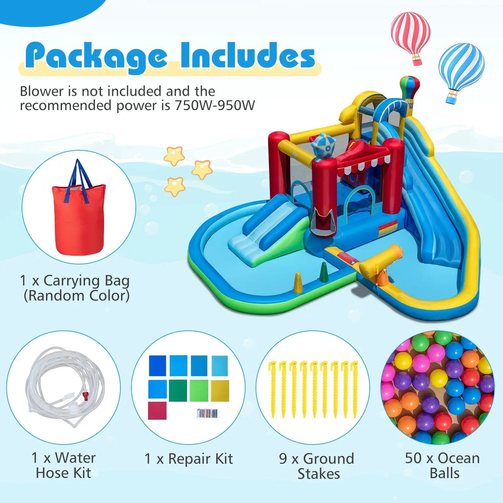 Inflatable Water Park with Splash Pool and Water Cannon for Birthday Party Without Blower by DirectDeals