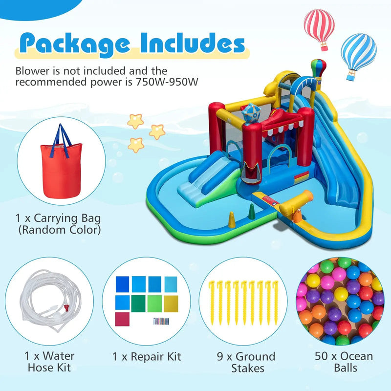 Inflatable Water Park with Splash Pool and Water Cannon for Birthday Party Without Blower by DirectDeals