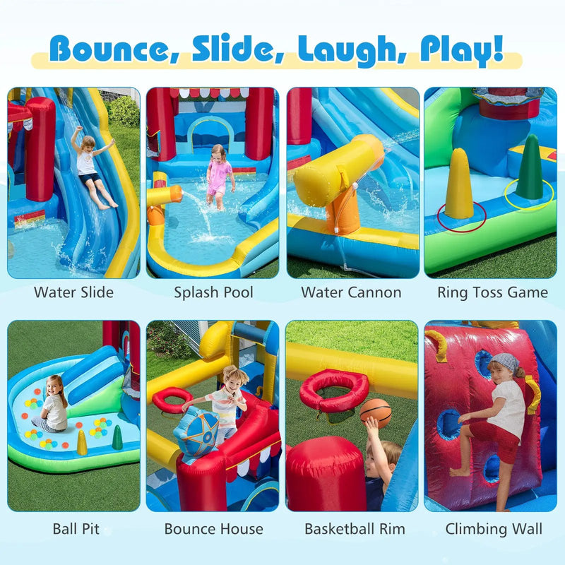 Inflatable Water Park with Splash Pool and Water Cannon for Birthday Party Without Blower by DirectDeals