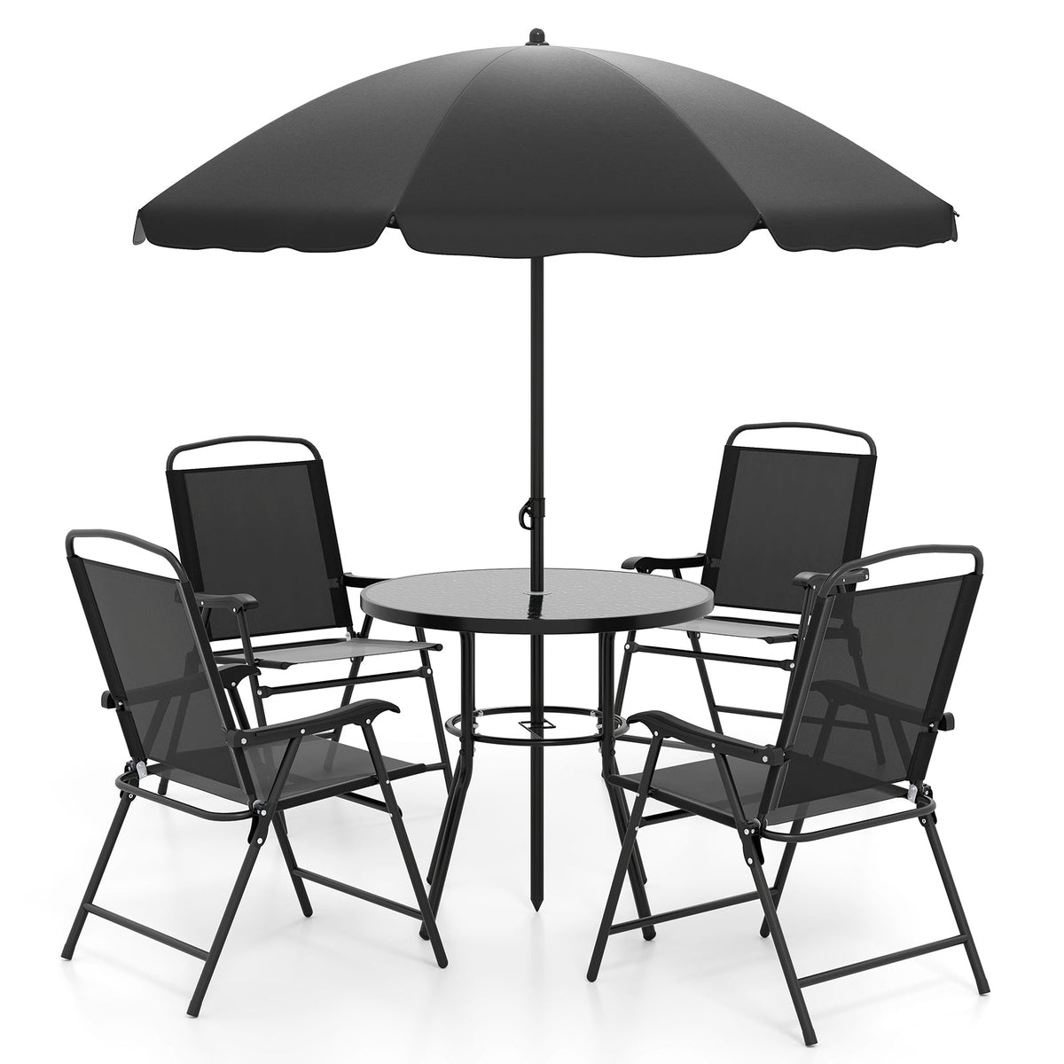 6 Pieces Patio Dining Set with Umbrella with 4 Folding Armchairs, photo 3 of 3