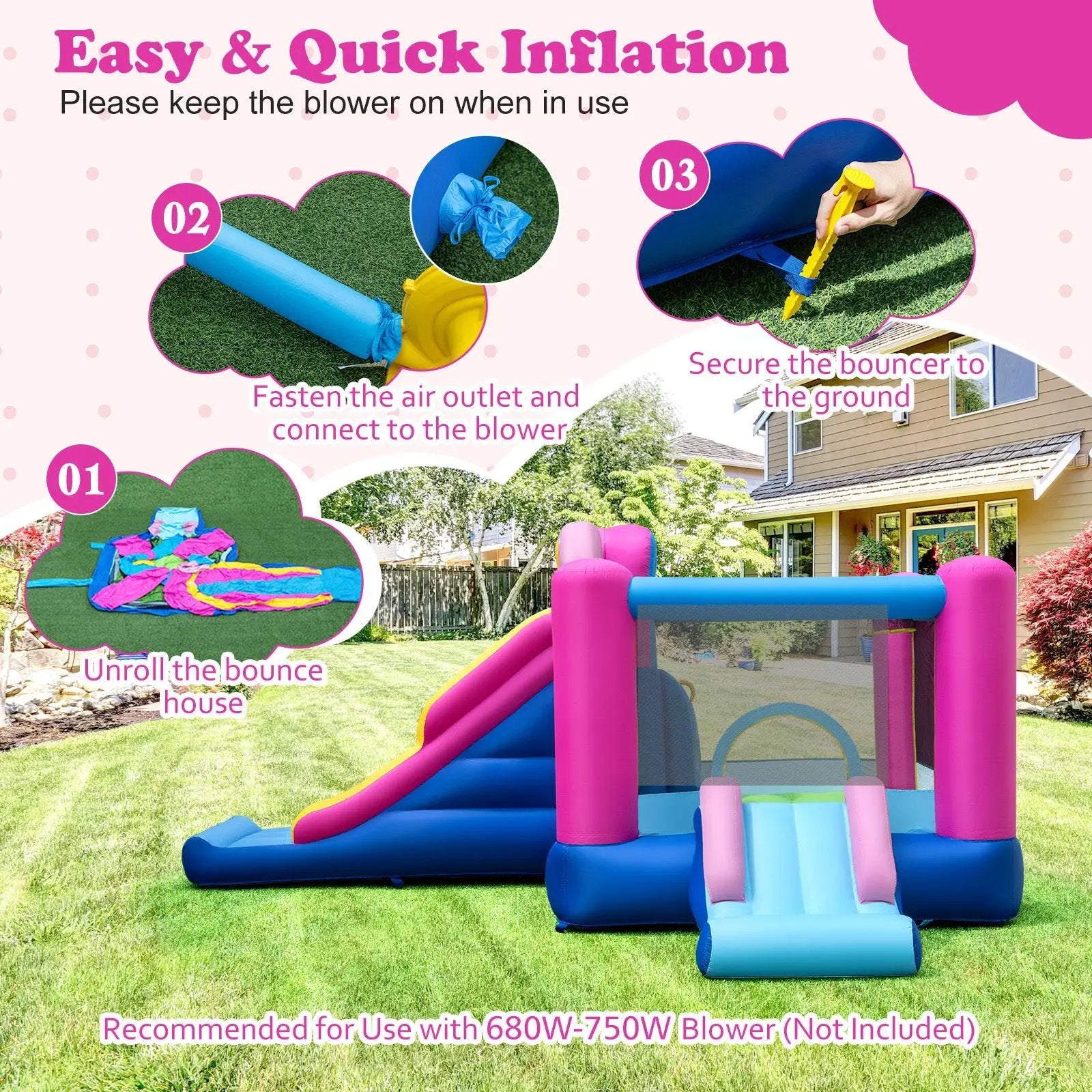 Inflatable Bounce House with Slides and Basketball Hoop (without Blower) by DirectDeals