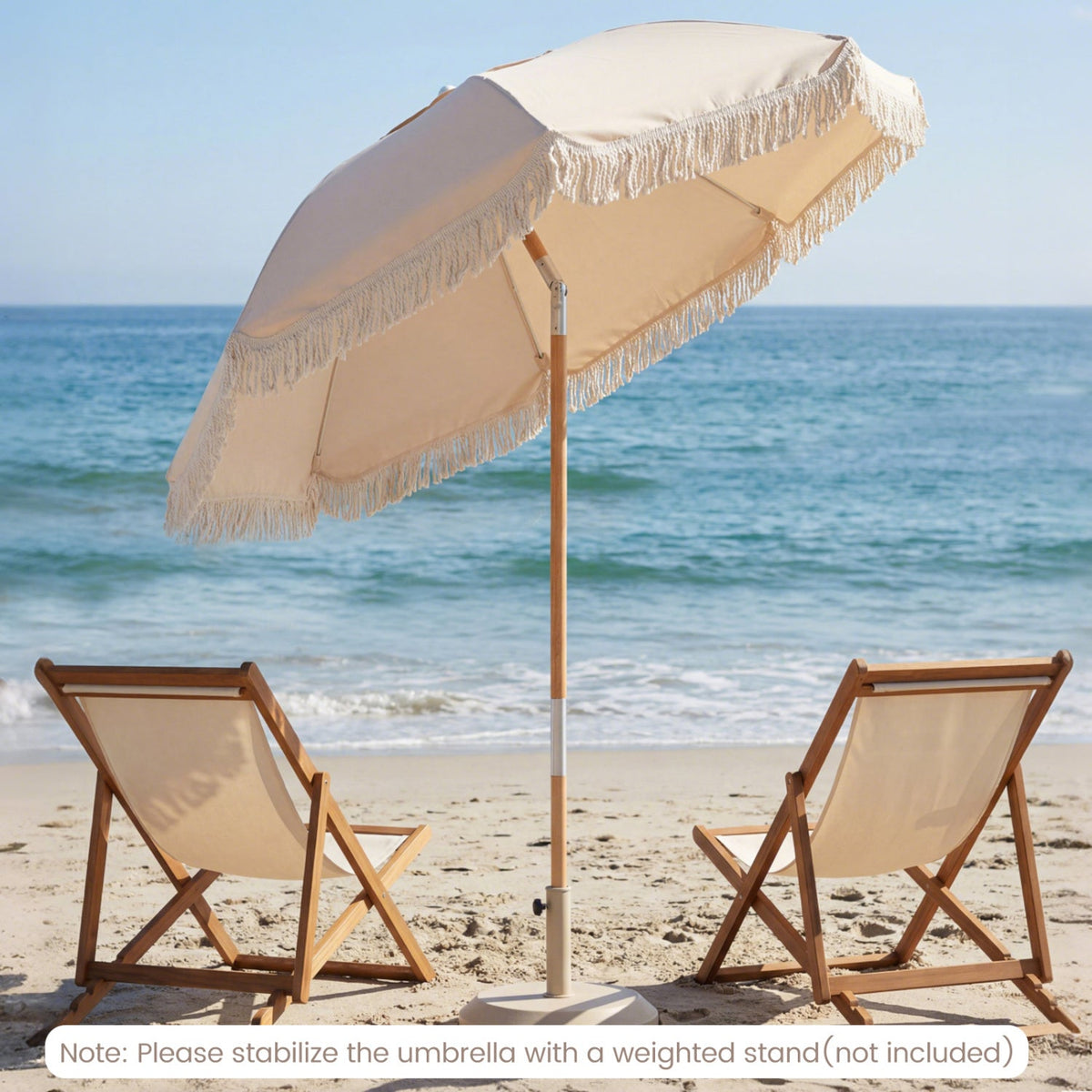 6 Feet Patio Umbrella with Fringe with Push Button Tilt and Wood Pole, photo 10 of 10