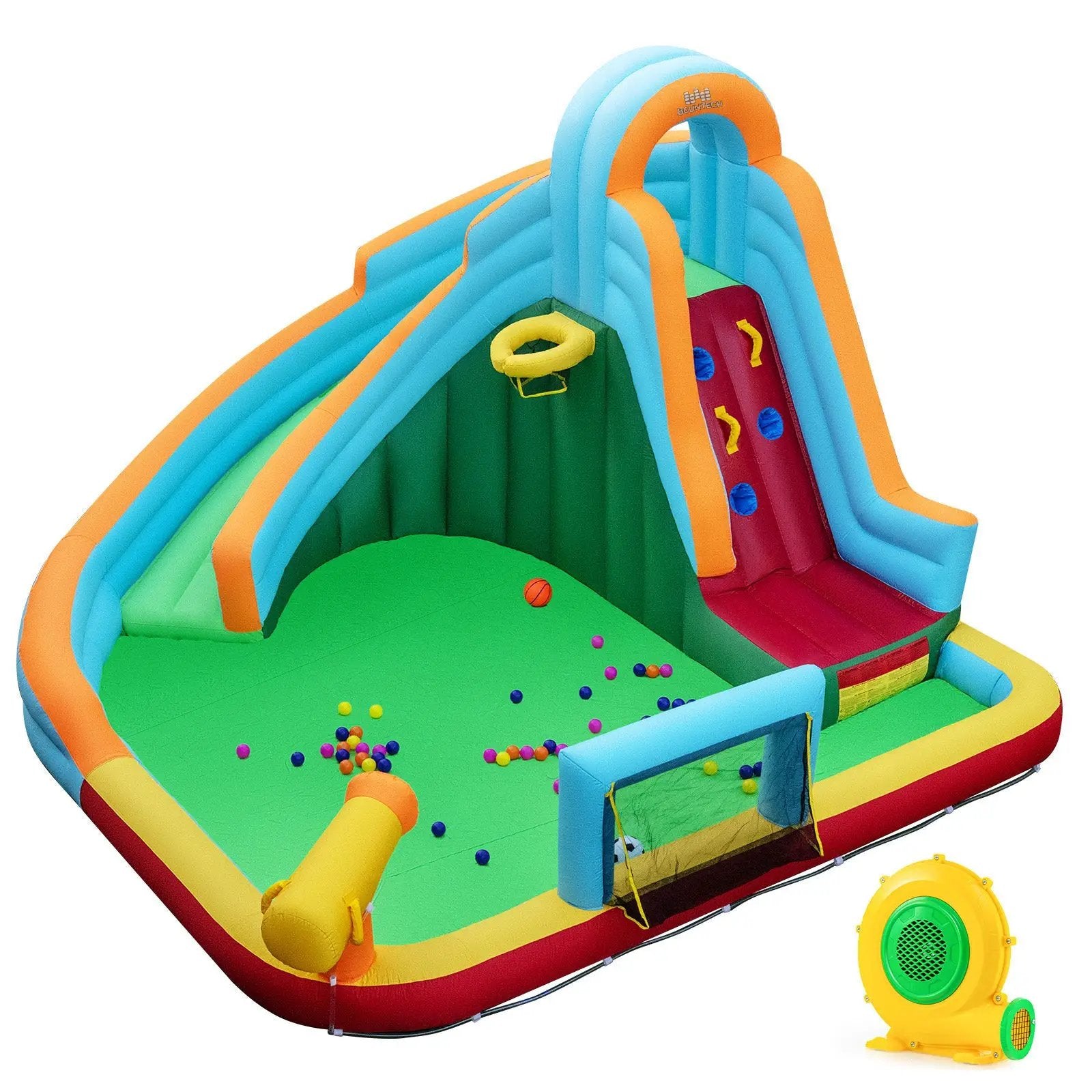 Inflatable Water Slide Park 6-in-1 Giant Bounce House with Long Slide Splash Pool Climbing Wall by DirectDeals