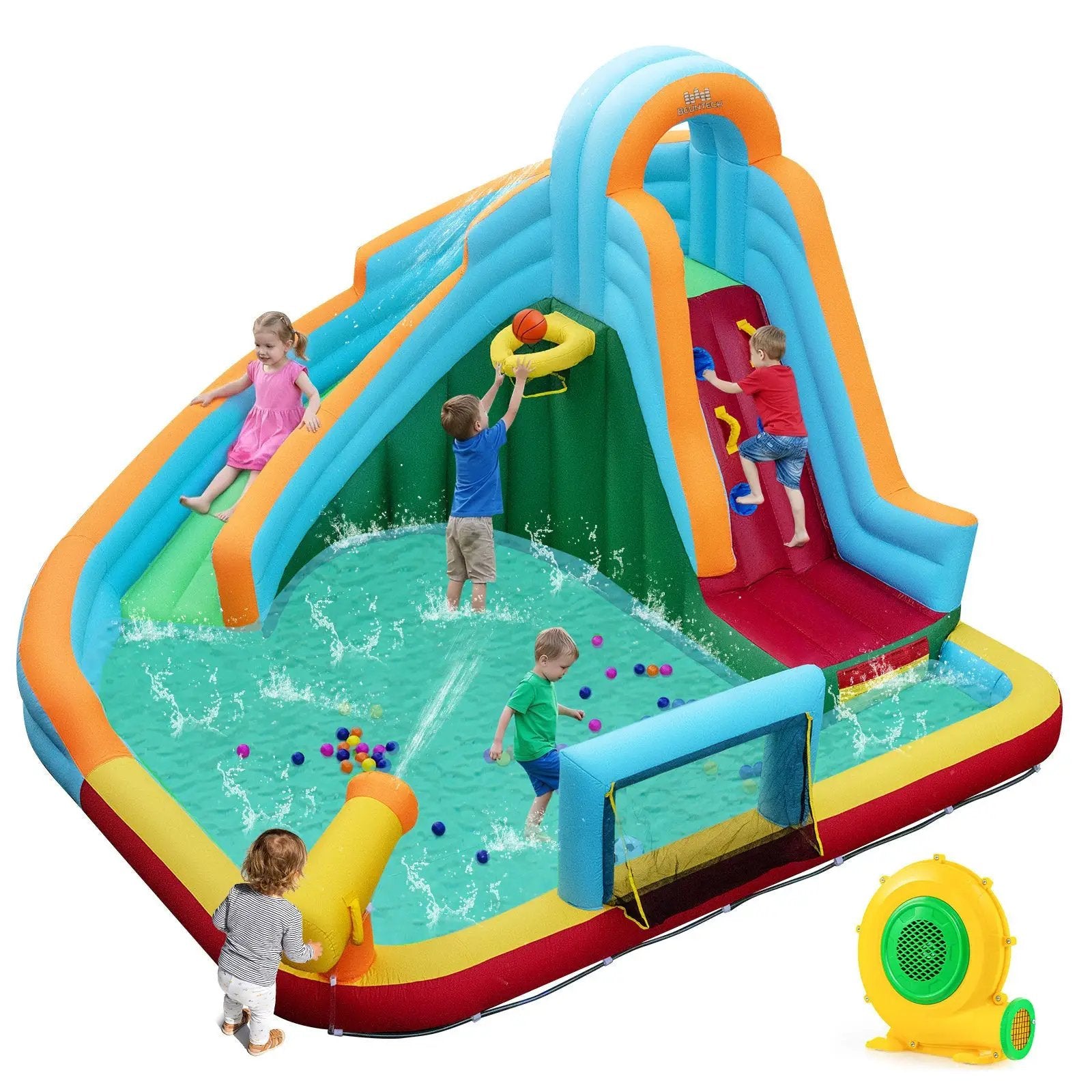 Inflatable Water Slide Park 6-in-1 Giant Bounce House with Long Slide Splash Pool Climbing Wall by DirectDeals