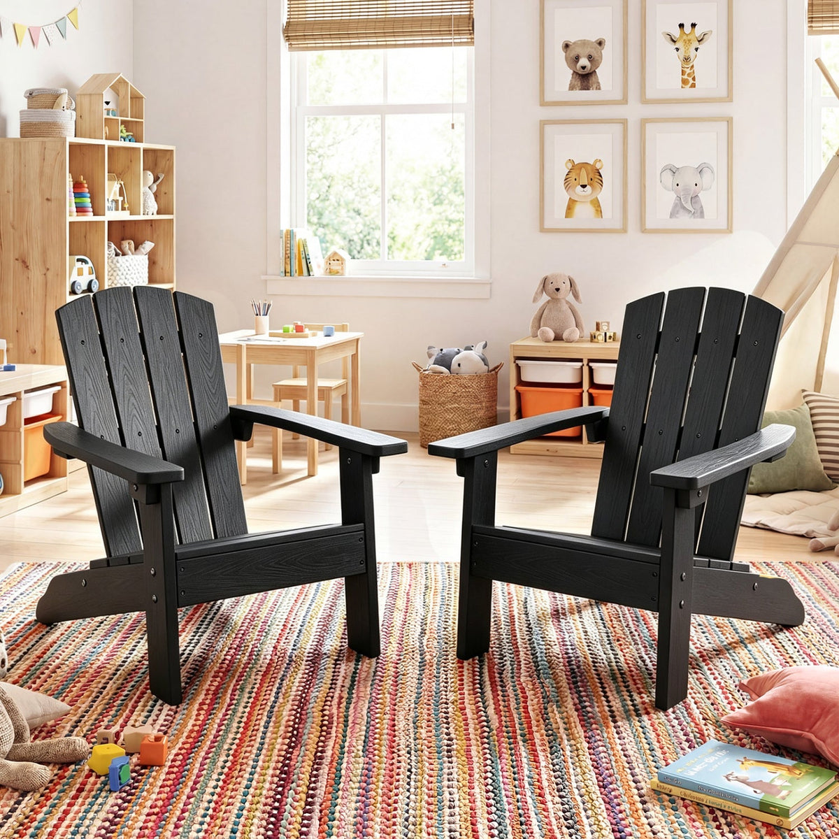 Set of 2 Kid's Adirondack Chair with with High Backrest and Armrests, photo 41 of 42