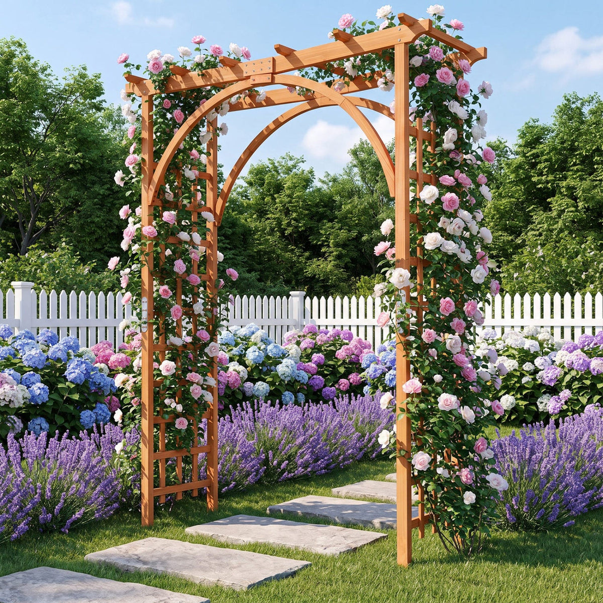 Garden Arch Trellis 85" Tall Fir Wood for Climbing Plants, photo 9 of 10