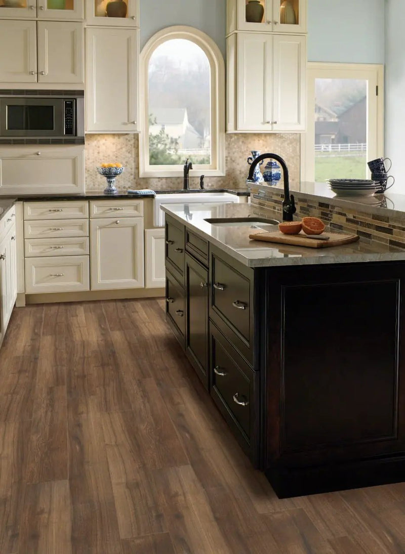 Palmetto Chestnut Matte Porcelain Tiles 6x36 in a finished room