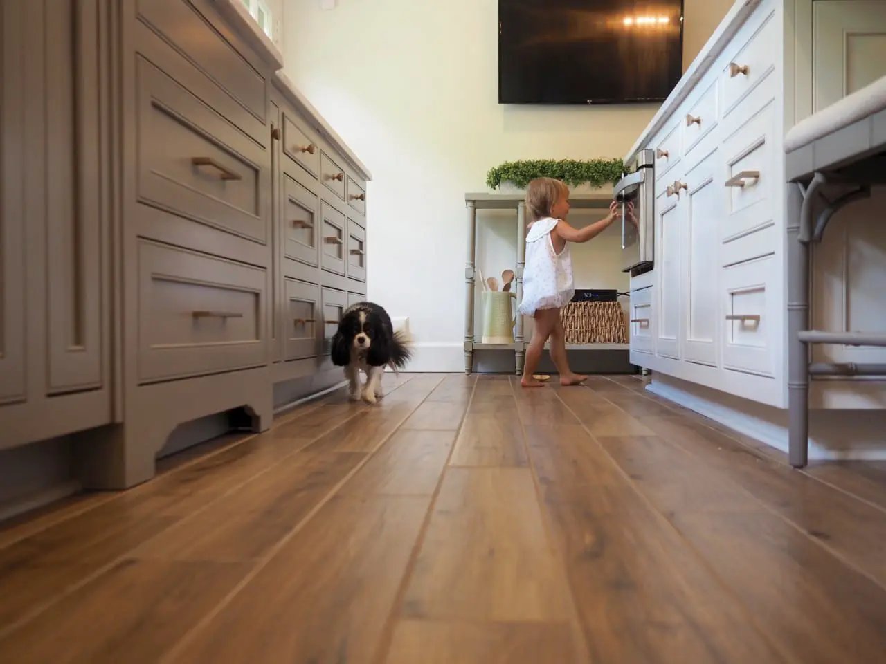 Palmetto Cognac Matte Porcelain Tiles 6x36 in a finished room