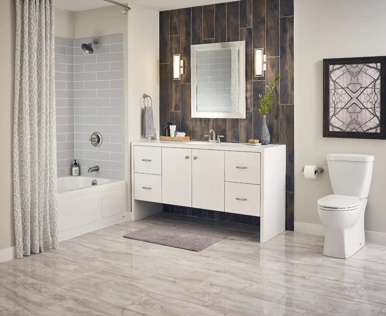 Palmetto Walnut Matte Porcelain Tiles 6x36 in a finished room