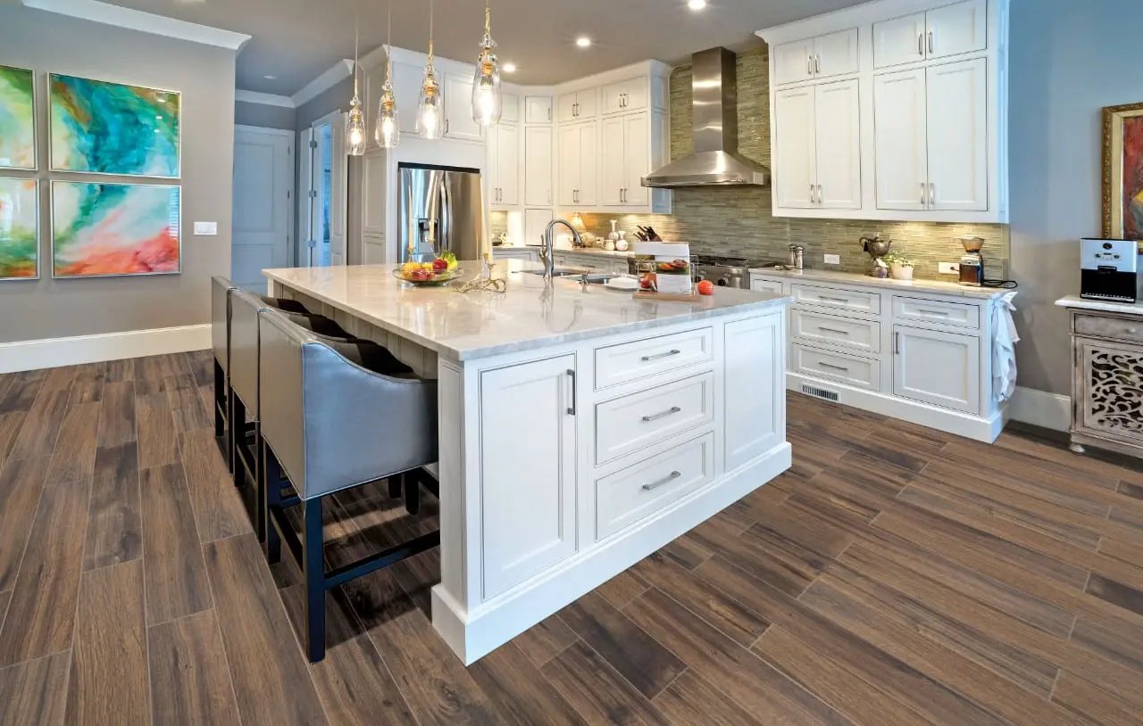 Palmetto Walnut Matte Porcelain Tiles 6x36 in a finished room