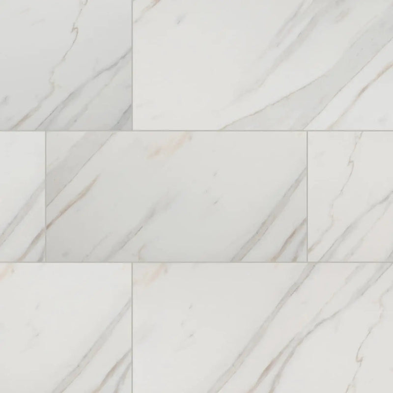 Pietra Calacatta Polished Marble Look Porcelain Mosaics 2x2 close up