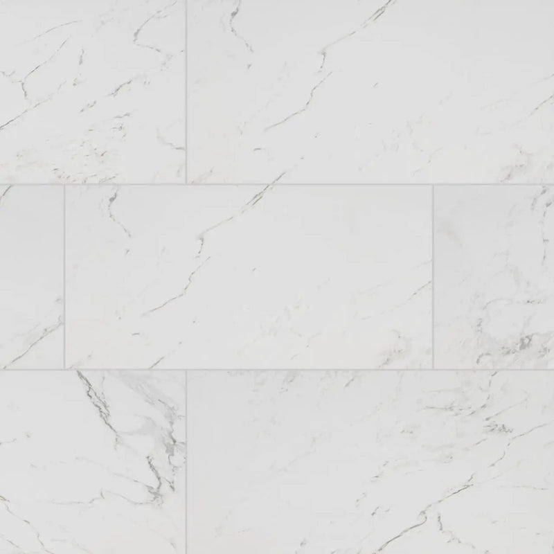 Pietra Carrara Polished Marble Look Porcelain Tiles 12x24 close up