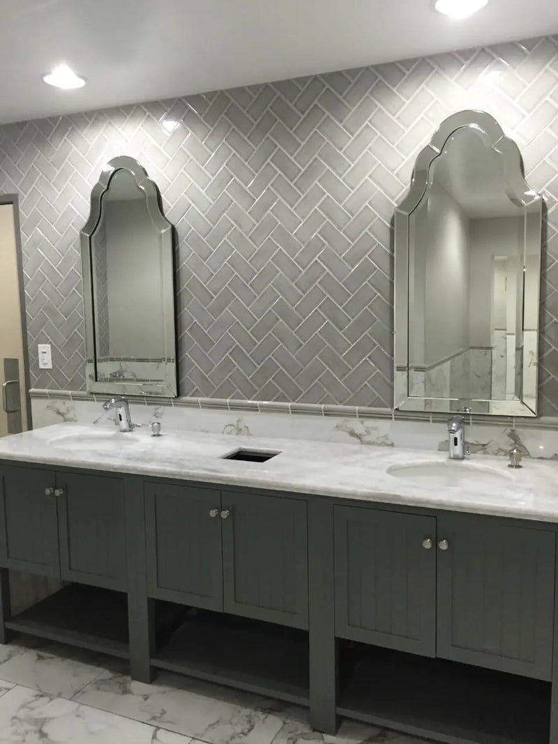 Pietra Statuario Polished Marble Look Porcelain Tiles 12x24 in a finished room