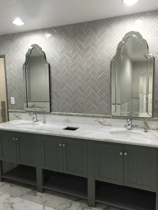 Pietra Statuario Polished Marble Look Porcelain Tiles 2x4 in a finished room