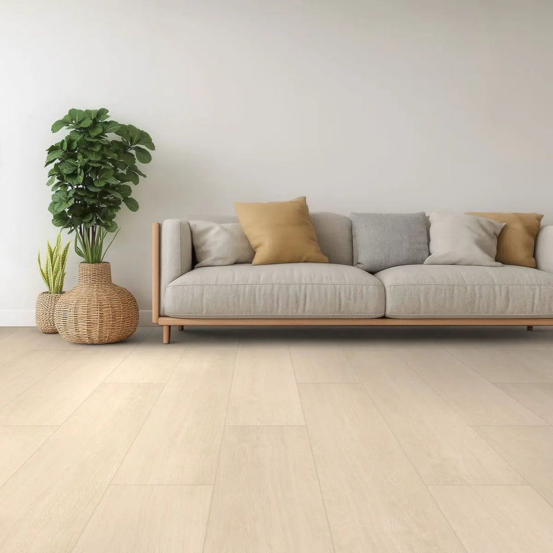 Placero Maple Matte Wood Look Porcelain Tiles 10x60 in a finished room