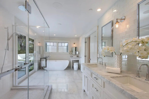 Praia Carrara Matte Porcelain Tiles 12x24 in a finished room