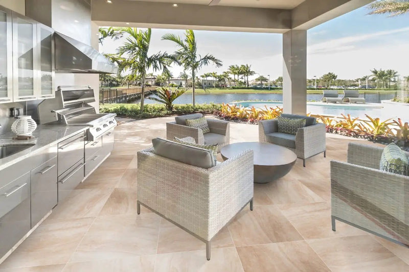 Praia Crema Matte Bullnose Marble Look Porcelain Moldings 3x24 in a finished room