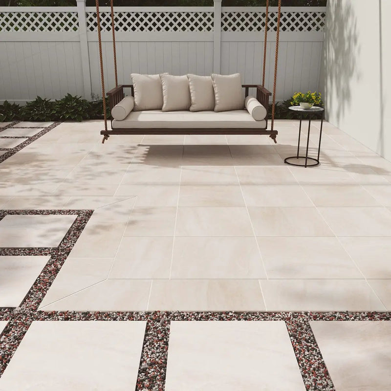 Praia Crema Matte Bullnose Marble Look Porcelain Moldings 3x24 in a finished room