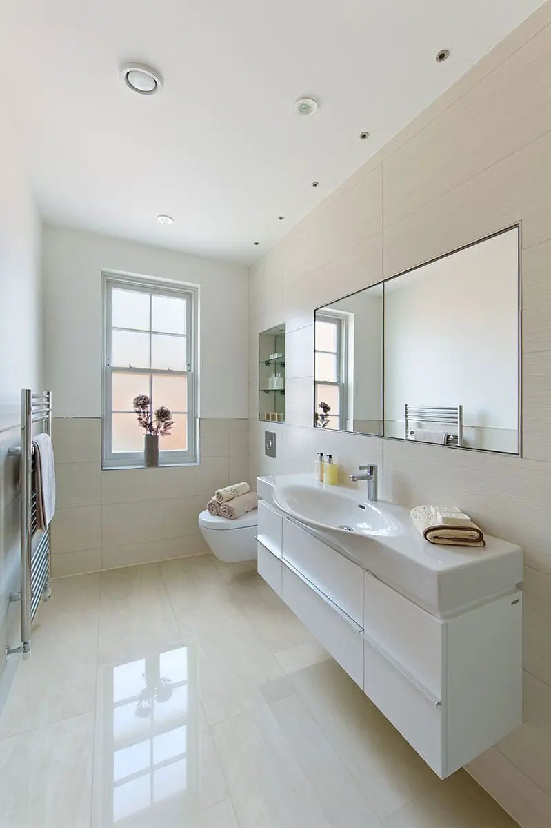 Praia Grey Matte Porcelain Tiles 24x48 in a finished room