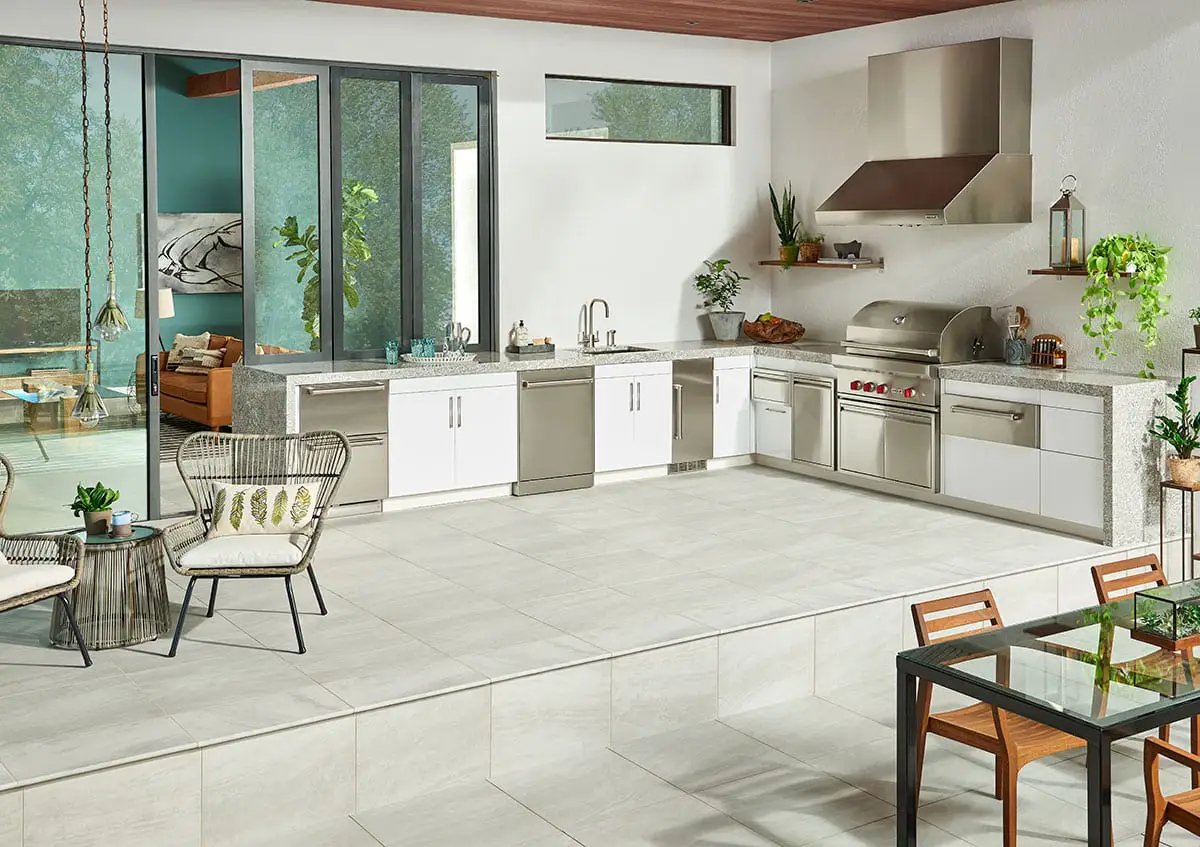 Praia Grey Matte Porcelain Tiles 24x48 in a finished room