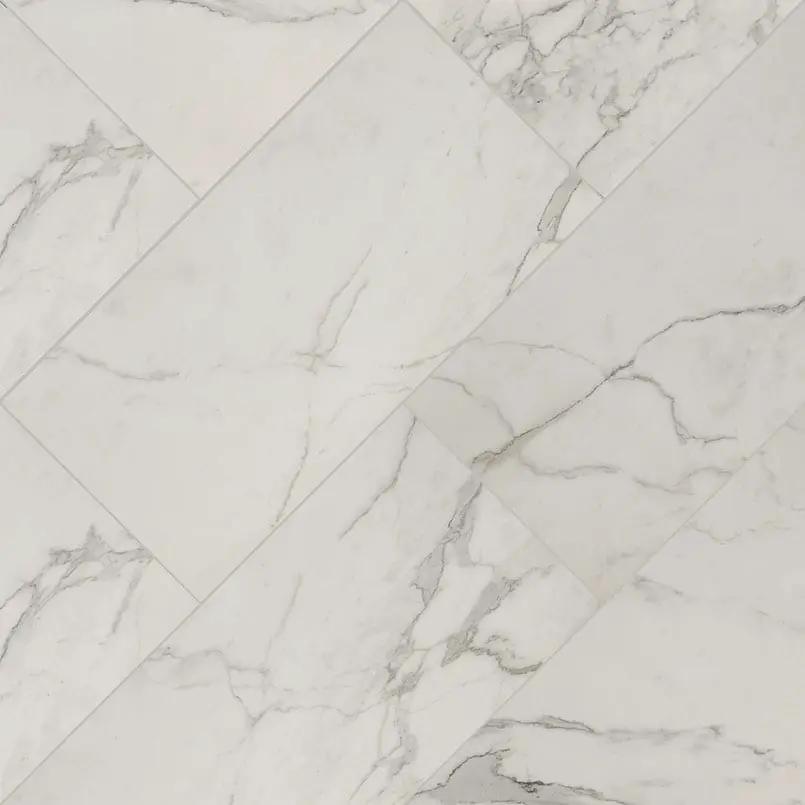 Regallo Calacatta Isla Polished Marble Look Porcelain Tiles 24x24 angled view