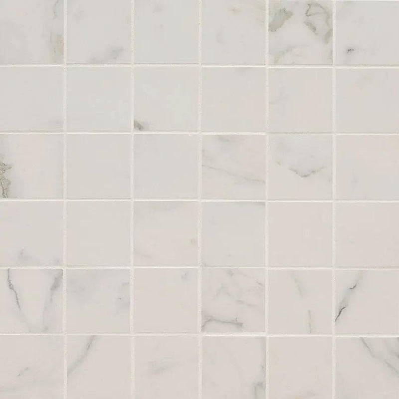 Regallo Calacatta Isla Matte Marble Look Porcelain Mosaics 2x2 close up