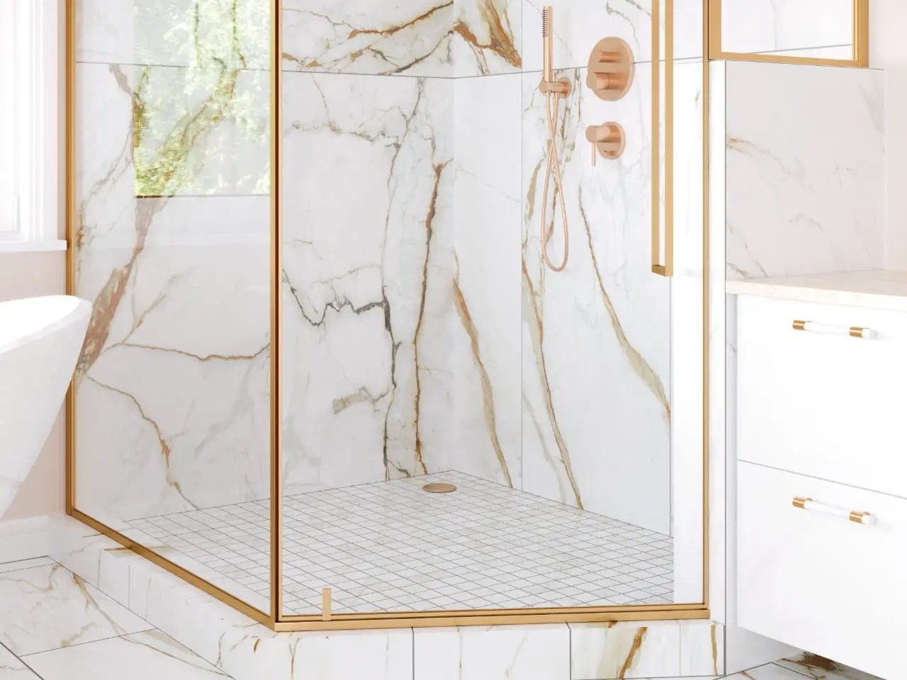 Regallo Calacatta Marbella Matte Marble Look Porcelain Tiles 24x24 in a finished room
