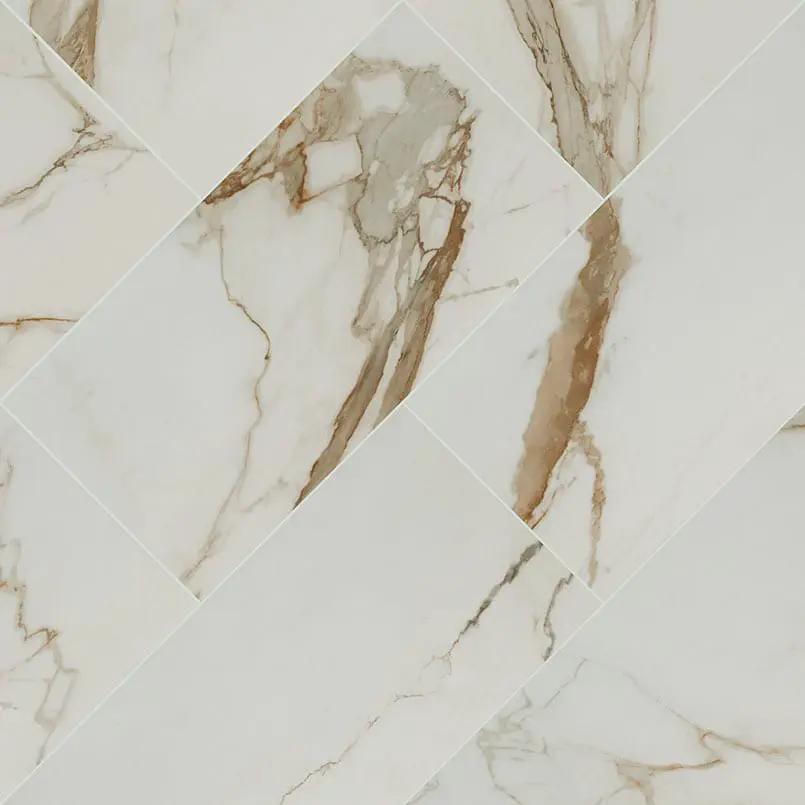 Regallo Calacatta Marbella Matte Marble Look Porcelain Tiles 12x24 angled view