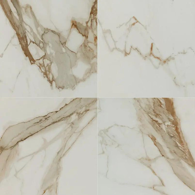 Regallo Calacatta Marbella Polished Marble Look Porcelain Tiles 24x24 close up
