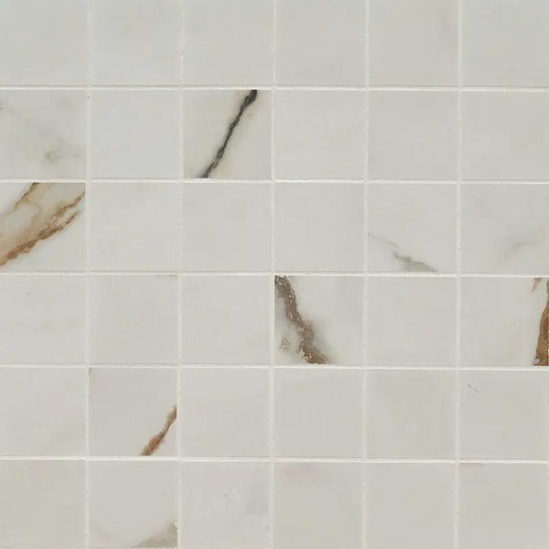 Regallo Calacatta Marbella Matte Marble Look Porcelain Mosaics 2x2 close up