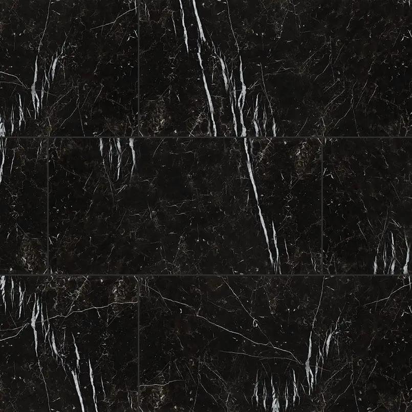 Regallo Marquina Noir Matte Marble Look Porcelain Tiles 12x24 close up